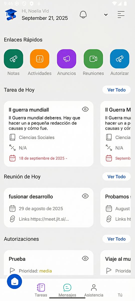Vista de la app móvil de EduNova